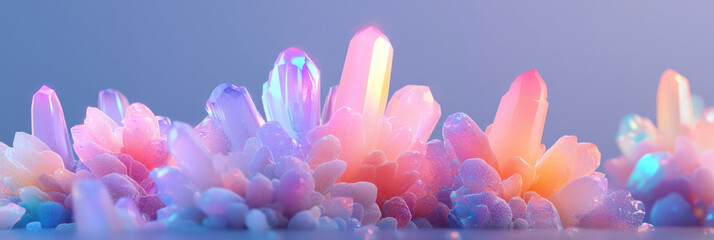 Poster - Alien crystals sprouting in layered clusters, their shimmering faces evolving under fluorescent