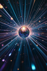 Poster - A close-up of a single shimmering disco ball, scattering multicolored light beams in all directions