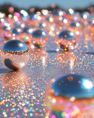Leinwandbilder - A dimly lit dance floor lit up by shimmering orbs of colored light, each reflection bouncing off
