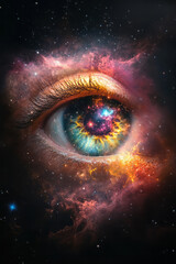 Poster - A mystical, eye-shaped formation emerging from vibrant nebula dust, subtle stars shimmering around