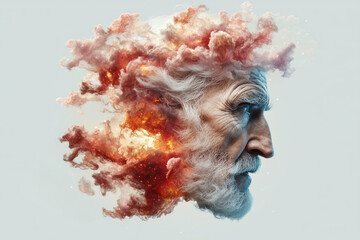 Aufkleber - a surreal portrait of a manâ€™s face seamlessly fusing with earthâ€™s continents and oceans, framed