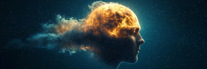 Poster - A mesmerizing composition where Earthâ€™s sphere gradually morphs into a manâ€™s facial contours,
