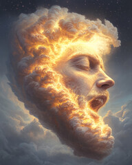 Poster - A hybrid visage blending a thoughtful manâ€™s expression with Earthâ€™s terrain, set against