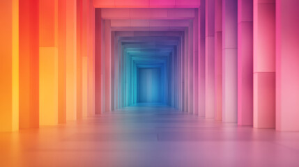 Poster - A linear path of glimmering cube pillars in saturated shades, guiding the eye toward a luminous,