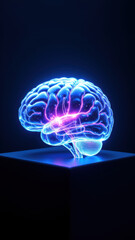 Wall Mural - 3D rendered human brain with AI-like colors and glow effects.