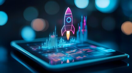 Poster - Digital Rocket Launch Concept on Tablet with Data Visualization
