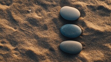 Poster - A minimalist arrangement of smooth pebbles and fine sand with subtle design elements.