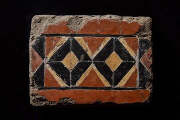 Fragment of painted terracotta tile featuring geometric diamond design