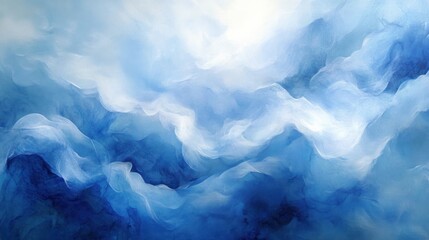Poster - Abstract smoke or mist designs in soft shades of blue and white, creating an ethereal and airy effect.