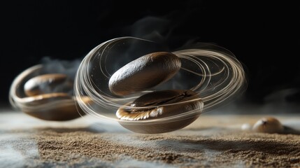 Poster - AI-generated surreal coffee beans levitating, artistic light trails, experimental art direction