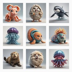 Poster - Adorable 3d monsters, showcasing a collection of cute and whimsical creatures with unique designs and textures on a neutral backdrop.