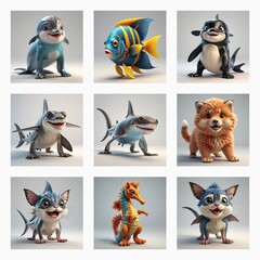 Poster - Nine cute 3D monster creatures are displayed in a grid.  These cartoonish figures are colorful and playfully designed.