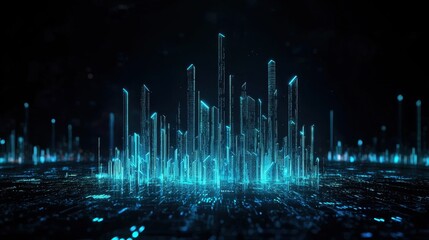 Poster - Futuristic Cityscape with Glowing Skyscrapers and Blue Lights