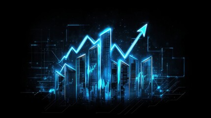 Poster - Digital Financial Growth Chart with Glowing Elements and Arrows