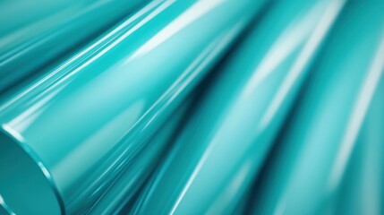 Poster - An artistic representation of elegant curved aqua tubes with a glossy finish, reflecting light, creating a sense of movement and modern design aesthetics.