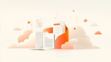 Poster - Abstract documents on clouds, digital information,  presentation