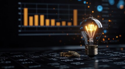 Poster - Light Bulb with Financial Data Concepts in Business Environment