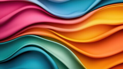 Poster - This image showcases a dramatic arrangement of colorful, flowing textiles, creating a sense of movement and depth with its radiant gradient hues that evoke warmth.