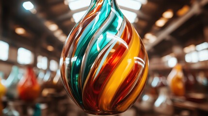 Poster - An elegant swirled glass vase in bright hues of color captures the beauty of artistry and craftsmanship, creating a captivating centerpiece for any decor.