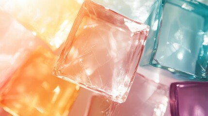 Poster - This striking image showcases a collection of colorful glass cubes, perfectly arranged to capture light reflections and create a vibrant, abstract sensation of depth.