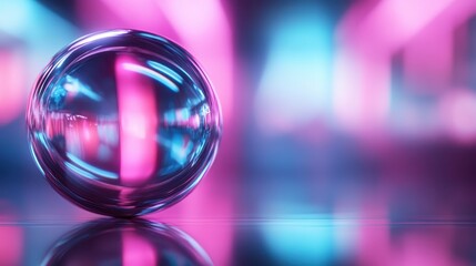 Poster - A stunning image showing a reflective bubble amidst a backdrop of vibrant pink and blue hues, inviting curiosity and emotional connection through its colorful aura.