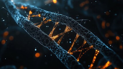 Poster - Black background with biotech DNA glowing visualization, scientific and advanced