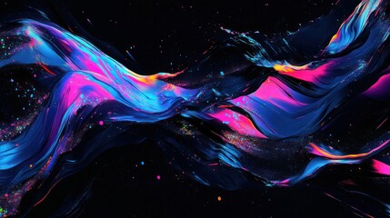 Poster - Black background with glitch effect and colorful distortions, digital and dynamic