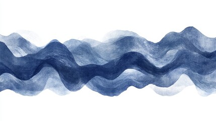 Canvas Print - abstract blue wispy ribbon effect, horizontal flow with varied line thickness, isolated on white