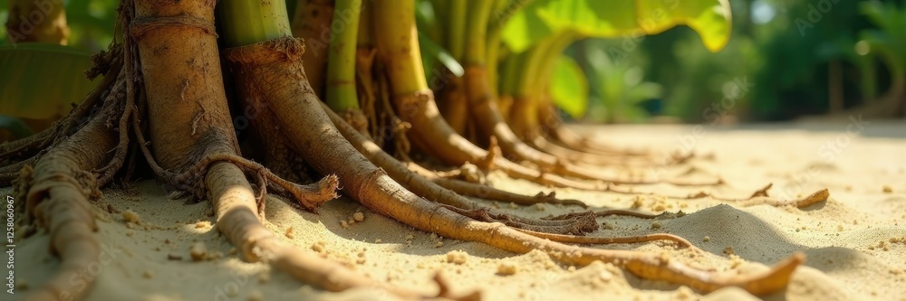 Banana tree roots in the sandy Caribbean soil, tropical soil, roots ...