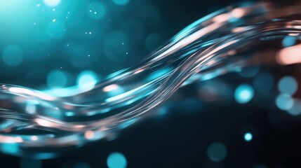 Poster - This mesmerizing abstract image presents fluid waves of turquoise and silver glimmering in a radiant, ethereal atmosphere that evokes calm and serenity for viewers.