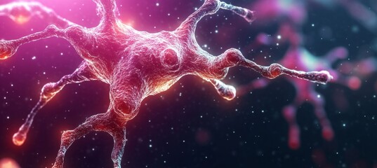 Poster - Artistic Representation Of Microscopic Neural Links, Neuroscience And Technology Concept