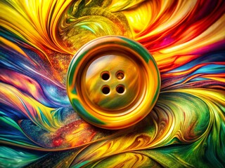 Wall Mural - Double Exposure: Glossy Yellow Button Abstract Art - Stock Photo