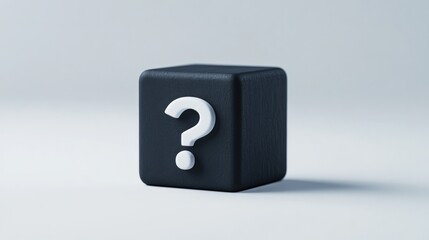 Poster - Black Cube with White Question Mark on Minimalist Background