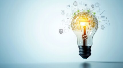 Poster - Creative Light Bulb with Digital Elements and Ideas Concept