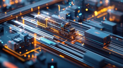 Poster - 3D visualization of an efficient supply chain process, highlighting interconnected logistics, resource management, and optimized workflows for streamlined operations.
