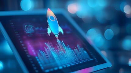 Poster - Innovative Rocket Launch Concept Over Digital Data Visualization