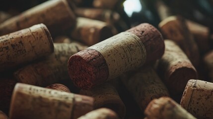 Poster - A close-up of a pile of wine corks, each one symbolizing craftsmanship, heritage, and the timeless tradition of wine, with rustic charm and natural beauty.