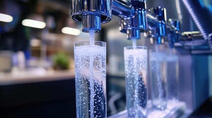 Poster - A close-up view of water cascading through a reverse osmosis system, highlighting the clarity and flow of purified water.