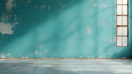 Poster - A beautifully aged blue wall with significant texture and a hint of natural light brings an artisanal feel to a space. It effectively combines character with rustic charm.