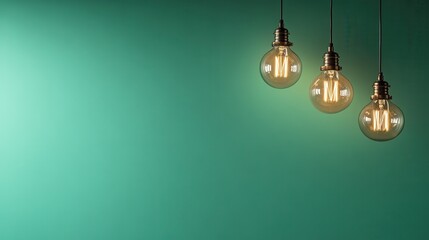 Poster - Three stylish light bulbs suspended against a turquoise backdrop, showcasing a contemporary design that balances elegance with modern aesthetics.