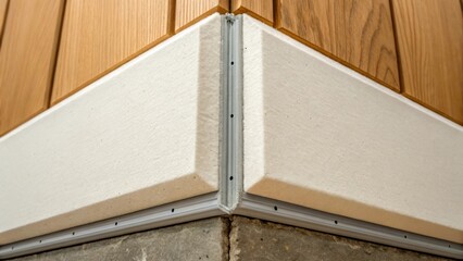 Aufkleber - A closeup of a corner joint where two soundproof panels meet with small gaps sealed by acoustic caulk for optimal sound protection.