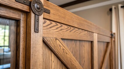 Aufkleber - A closeup of a decorative element on the sliding barn doors frame such as a handcrafted wood detail emphasizing the artisan quality and attention to design.