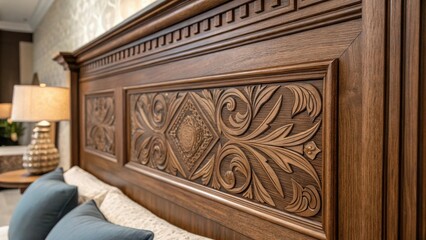 Aufkleber - A closeup of a decorative panel on a Murphy bed featuring intricate wood grain patterns that enhance the aesthetic appeal of the room while seamlessly integrating with the