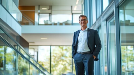 Poster - Businessman standing in modern building, high-tech office