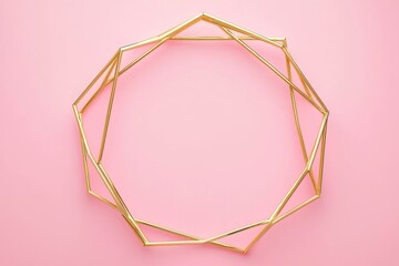 Poster - Gold geometric frame encircling blank space with soft pink background.
