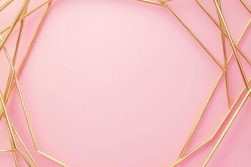 Poster - Gold geometric frame encircling blank space with soft pink background.