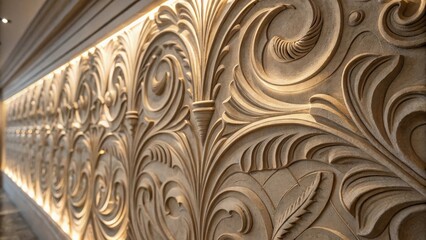 Aufkleber - A closeup of an intricate wall texture highlighting the interplay of light and shadow on the curved surfaces enhancing the sense of depth and sophistication.