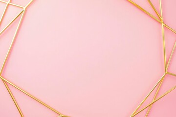 Poster - Gold geometric frame encircling blank space with soft pink background.