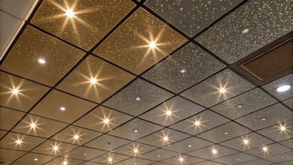 Aufkleber - A closeup of a textured ceiling surface displaying a mix of matte and glossy finishes that enhance the starry illumination from the embedded lights.