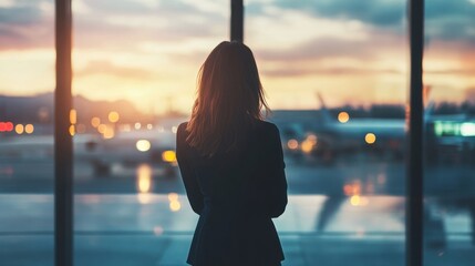 Poster - Businesswoman standing at airport terminal, global entrepreneur